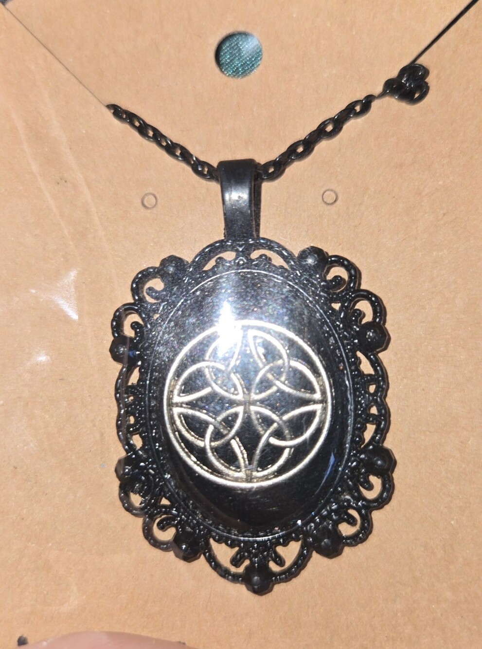 Hand Crafted Black Filigree Celtic Pendant Necklace - 24" Chain